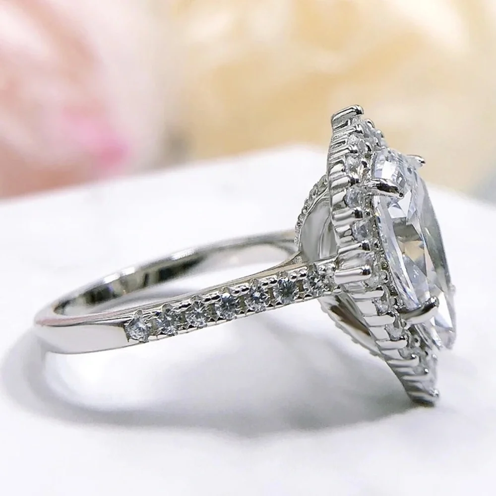 Pear Shaped Halo Silver Ring